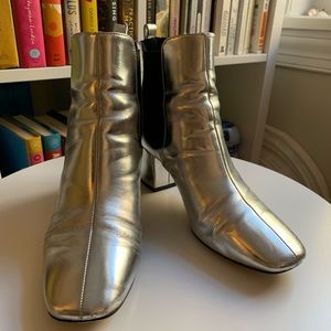 Silver square toe boots